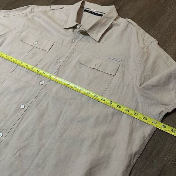 Sean John Mens Beige Linen Blend Short Sleeve Shoulder Strap Accents Pockets 4XL - Picture 7 of 8